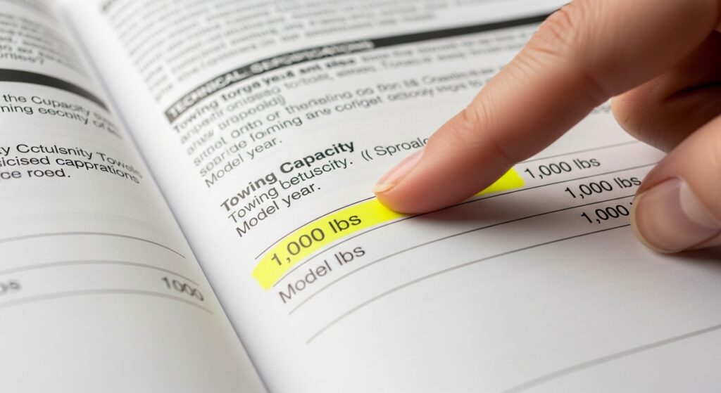Can A Toyota Camry Pull A U-Haul Trailer? Towing capacity chart showing 1,000 lbs limit highlighted in owner manual.