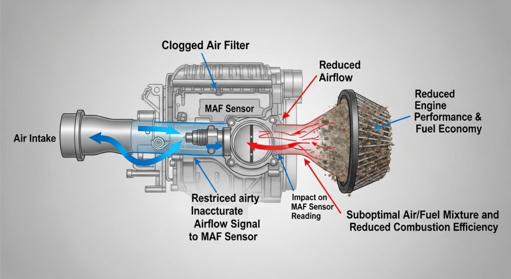 What Happens If You Delay Air Filter Replacement? Dirty engine air filter reducing airflow and affecting performance.