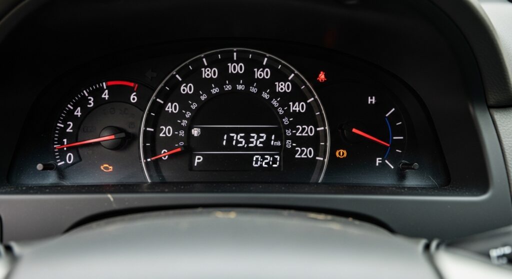 Toyota Camry dashboard showing 175,000 miles on odometer, highlighting common problems after 100K miles driven.