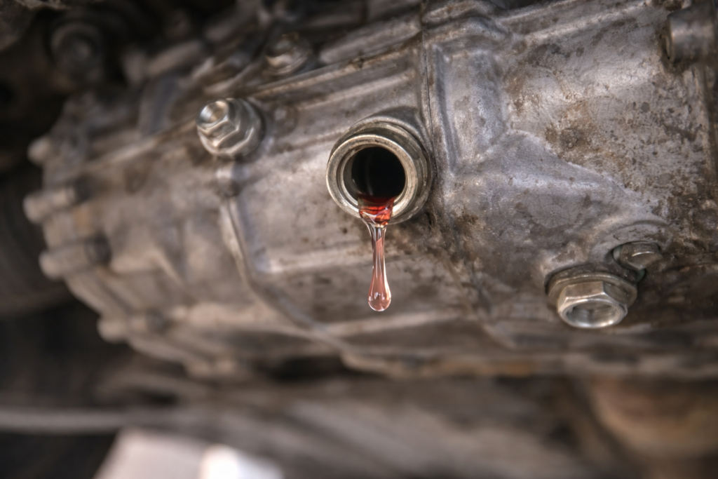 What Are The Honda Accord Trim Levels? 2012 Camry transmission fluid check showing overflow hole with slight fluid drip and close-up detail