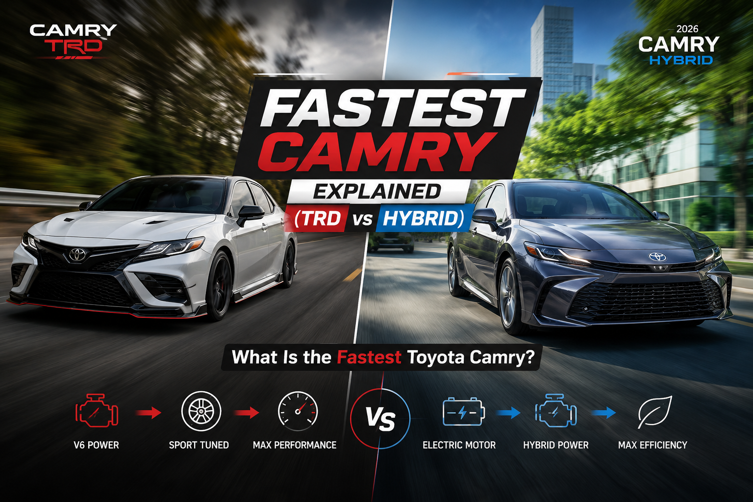 Toyota Camry TRD and hybrid comparison image explaining performance differences and what is VSA on a Honda Accord?